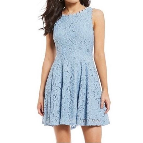 NWT Jodi Kristopher Lace Sky Blue Skater Dress Size 0 - Picture 1 of 16